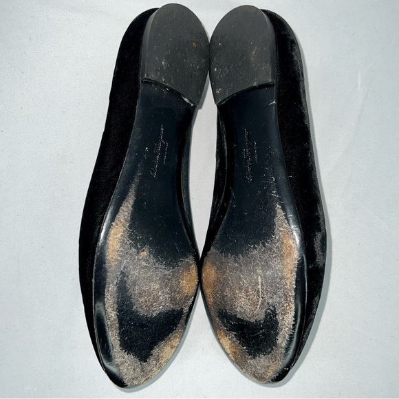 Salvatore Ferragamo Black Velvet Bow Detail Smoking Slippers - Picture 9 of 11